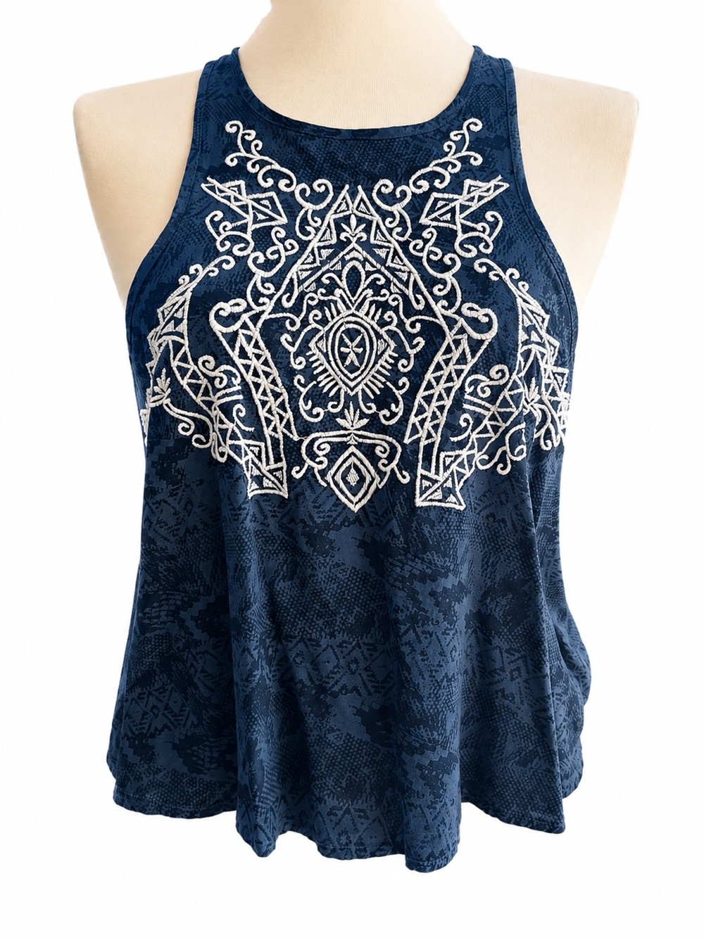 Ecote Urban Outfitters Embroidered Boho Tank Top Blue Tribal Size Large